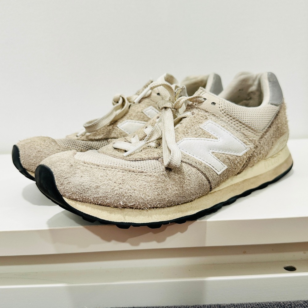 New Balance 574 Mens 8 Beige Hairy Suede Mesh Low Top Sneakers U574RZ2 - Picture 4 of 13